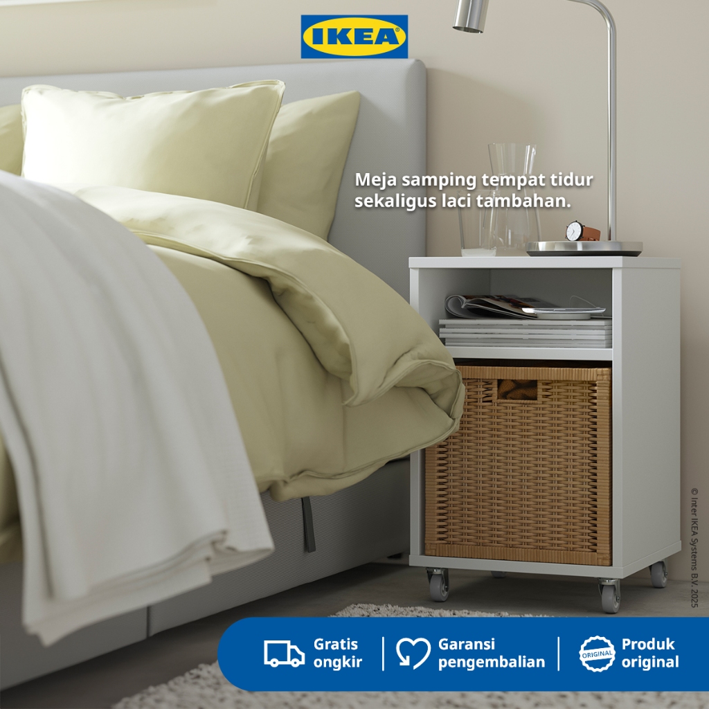 IKEA VIHALS Meja Samping Tempat Tidur Dengan Roda 37x37 cm