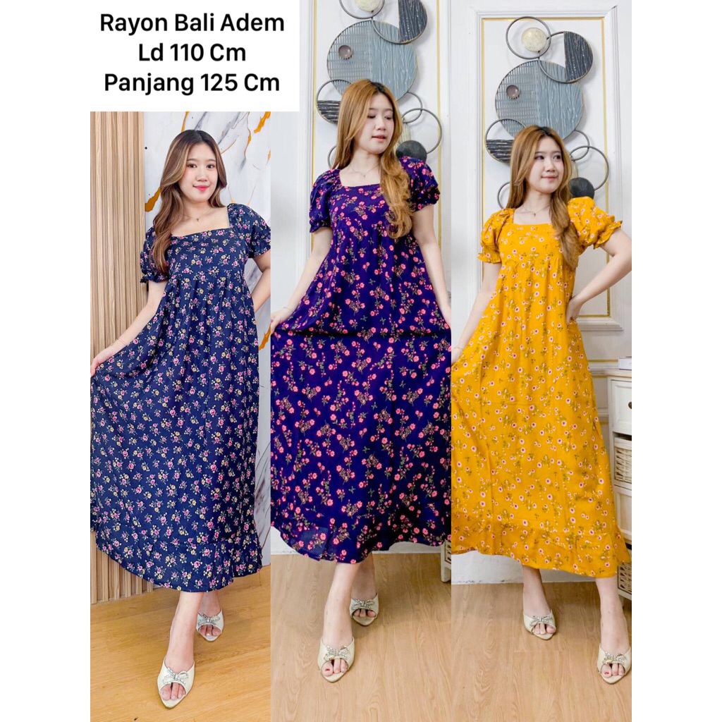 Daster Panjang Laras - Daster Rayon bali ld 110 Semata Kaki - Daster Lengan Pendek