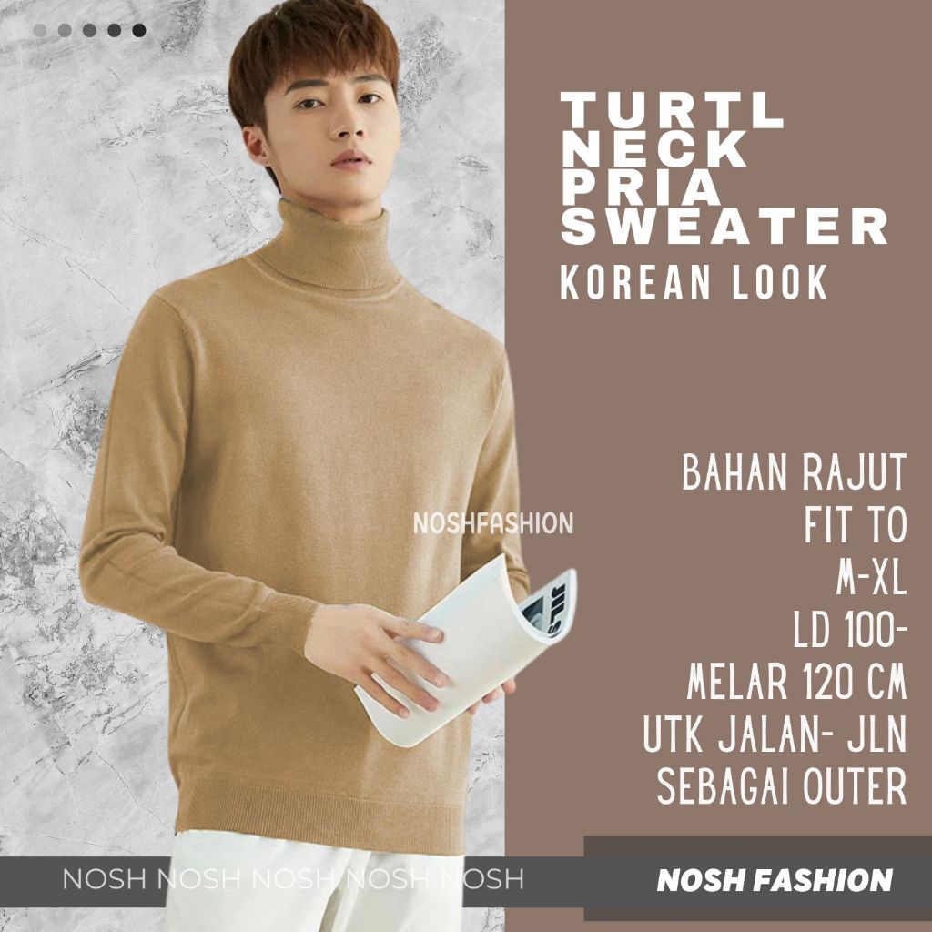 Sweater Turtle neck Rajut Pria Korea Look Vindy / Turtleneck Pria Round hand - NOSH Fashion