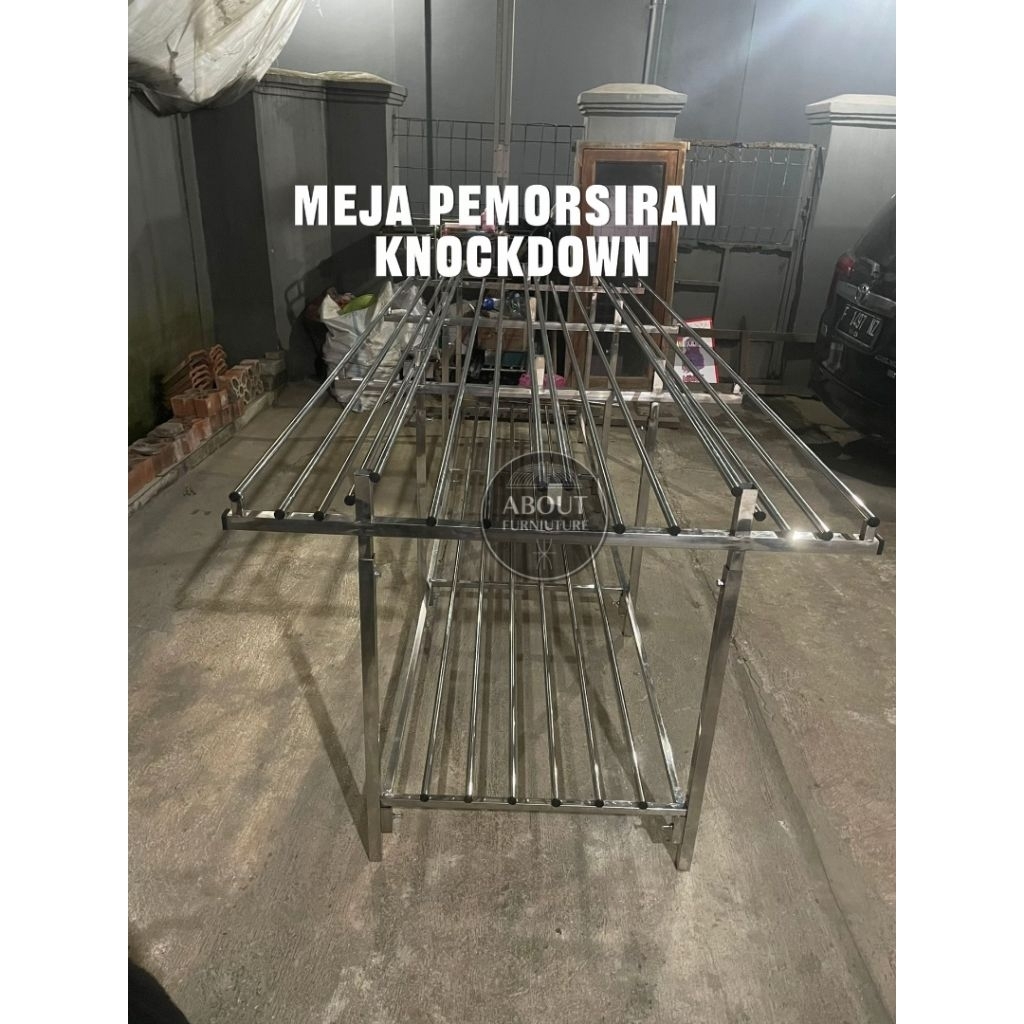 Meja pemorsian knockdown / Meja pemorsian dapur mbg stainless steel / Meja pemorsian 2 susun stainle