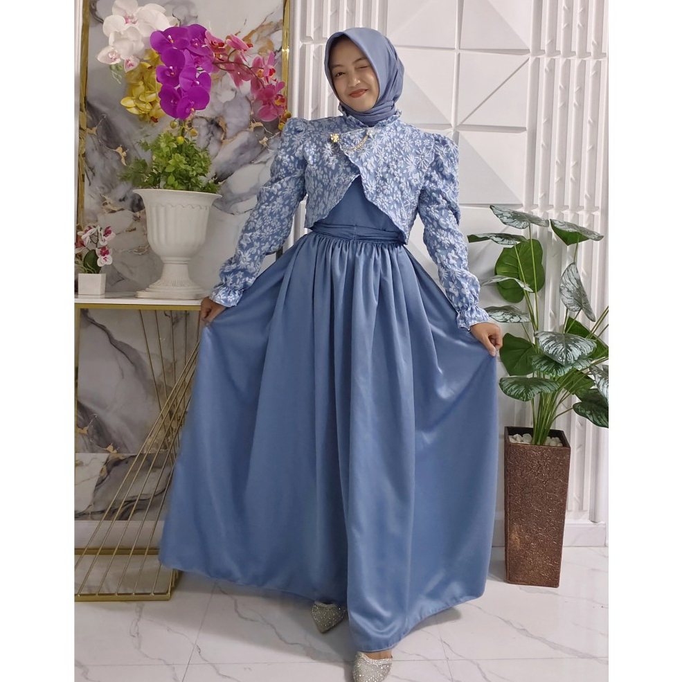 set kebaya janggan kirana dewasa gamis dewasa plus outer bahan emboss fukoro sudah free bross jangga