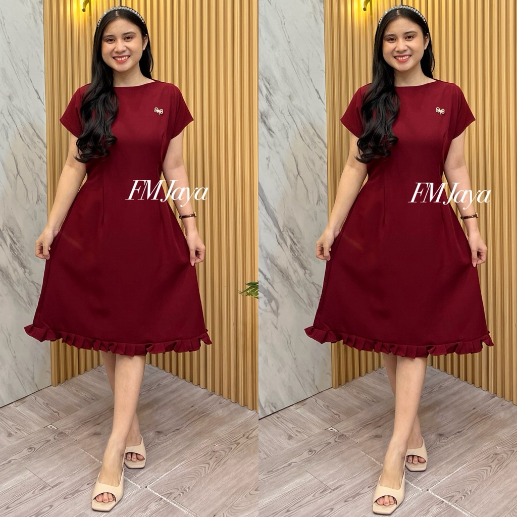 DRESS MAROON WANITA PREMIUM 1410-1 || MINI DRESS IMLEK PREMIUM || DRES CNY MERAH / DRES MARON