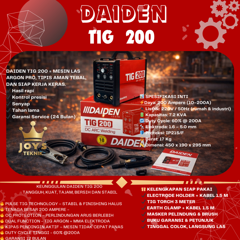 Daiden TIG 200 Pulse Mesin Las Argon / Mesin Las Listrik Stainless Alumunium DAIDEN TIG 200 PULSE Tr