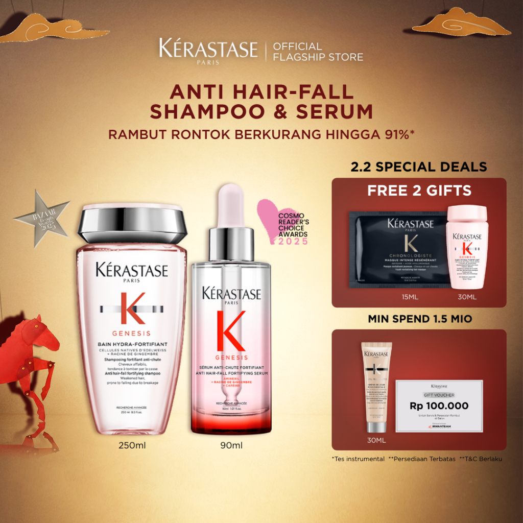Kerastase Anti Hair Fall Set Shampoo & Serum Rambut Rontok & Patah - Bain Genesis Hydra 250ml & Seru