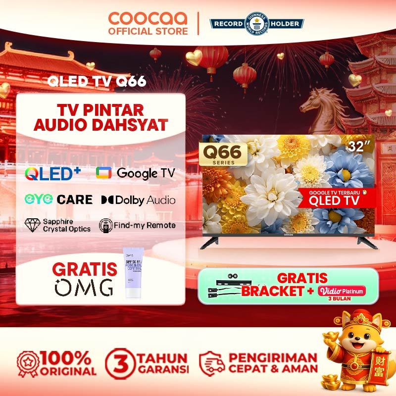 TERBARU COOCAA TV 32 inch Q66 - 2K QLED - Google TV - Sapphire Crystal Optics - HDR10/HLG - Eye Care