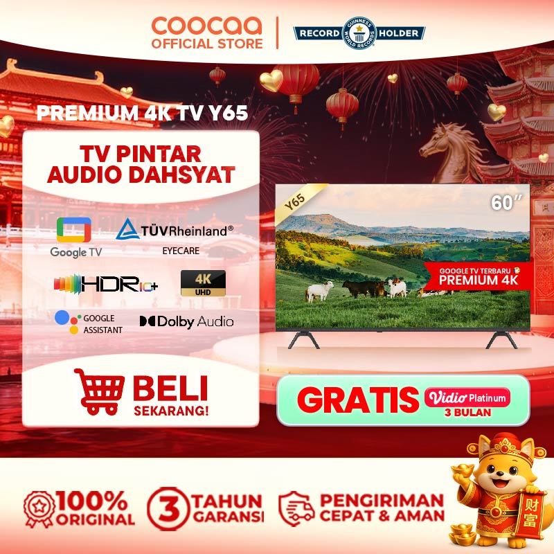 NEW COOCAA TV 60 inch Y65 - 4K GOOGLE TV  - Dolby Audio - Eye Care - HDR10 - Find Remote - (COOCAA 6