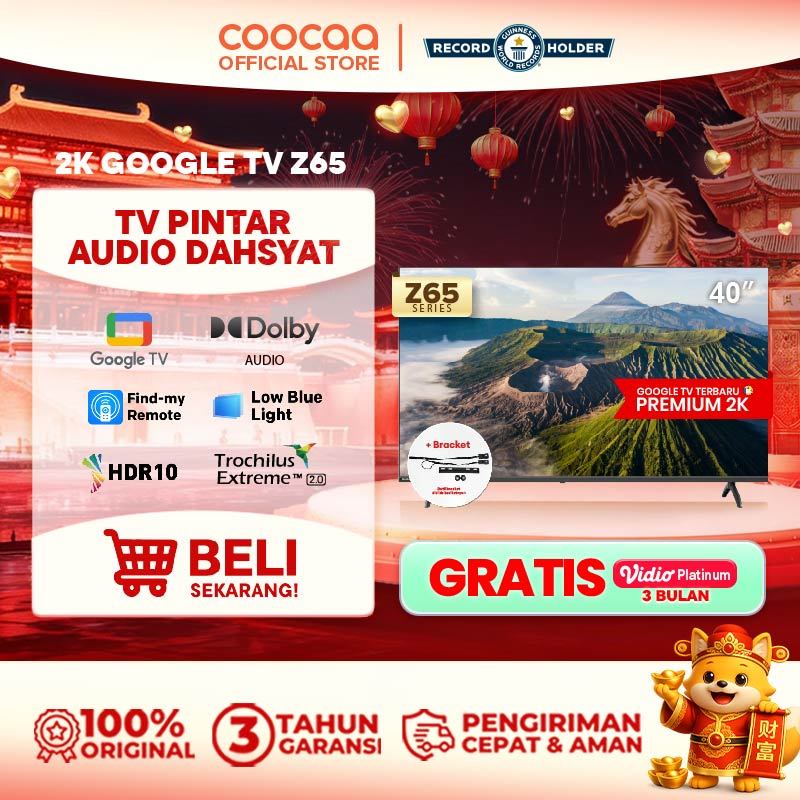 [BRACKET+] NEW COOCAA 40 inch Z65 -  GOOGLE TV - 2K LED-TV  - HDR 10 - Flicker Free - Low Blue Light