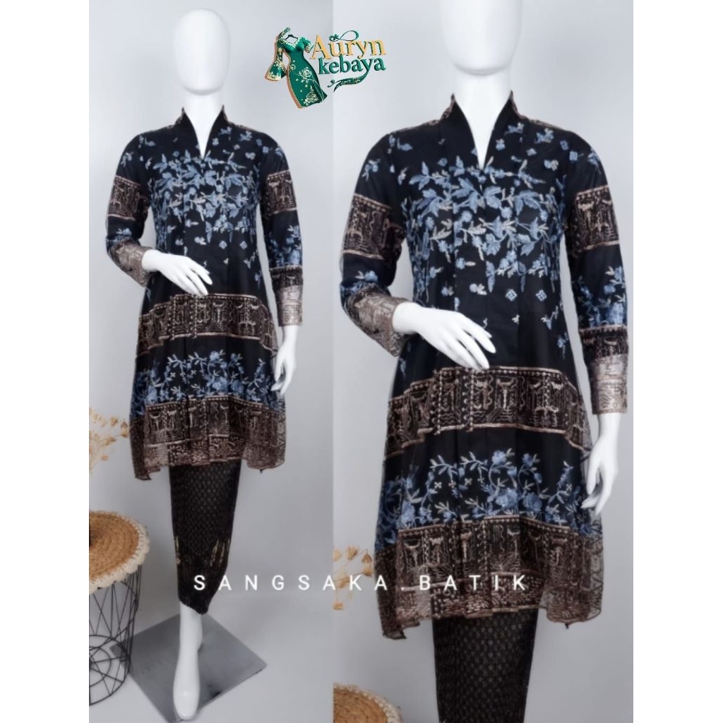 Anami - Setelan 1set Rok Plisket Kebaya Kartini Tunik Garden Two Tone Dengan Motif Bunga Elegan ( ke