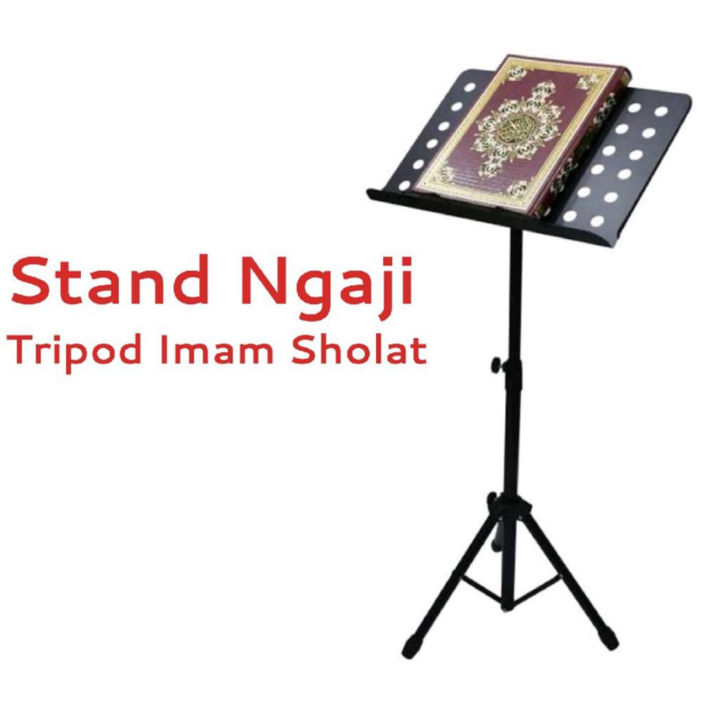 Stand Book Quran - Hitam Stainless / Holder Bacaan Imam Shalat / Stand Podium Portabel Sholat