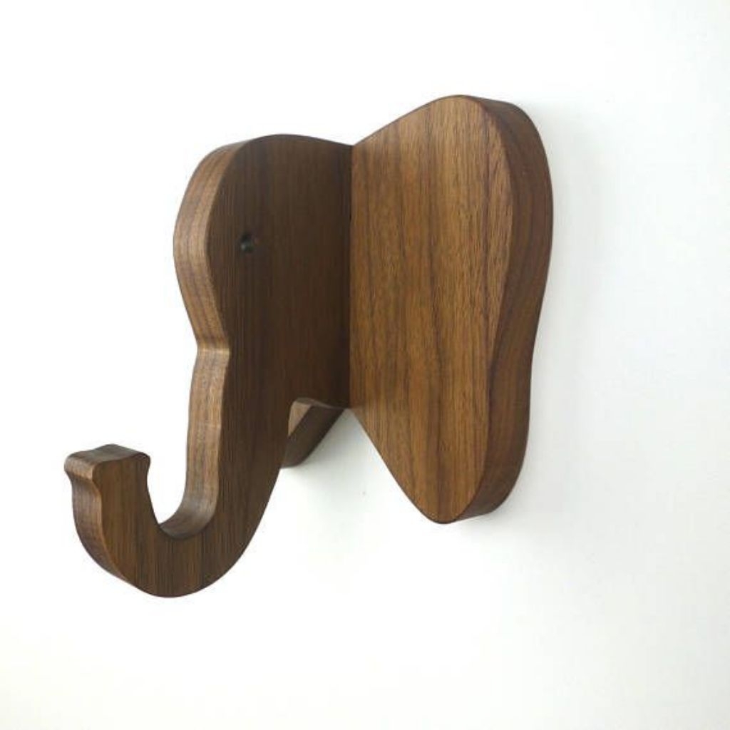 Gantungan Dinding Kayu Bentuk Gajah Hook Serbaguna untuk Baju Tas Handuk