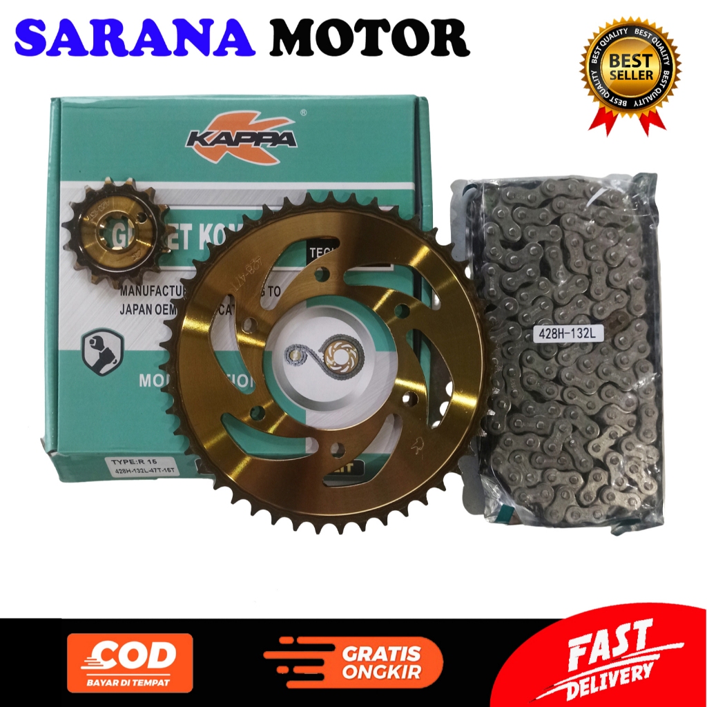 KAPPA GEAR SET KOMPLIT R15. GIGI TARIK PAKET + RANTAI YAMAHA R 15 - GROSIR ONDERDIL KAPPA