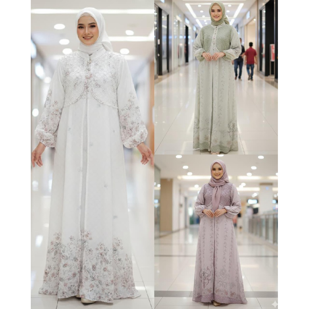 Gamis Ceruty Motif Bunga + Outer