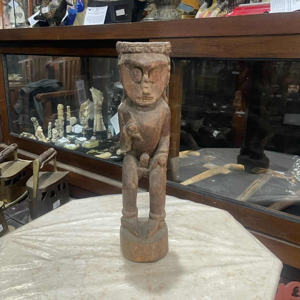 Patung Kayu Terang Totem Afrika Berdiri Lawas Jadul Tua