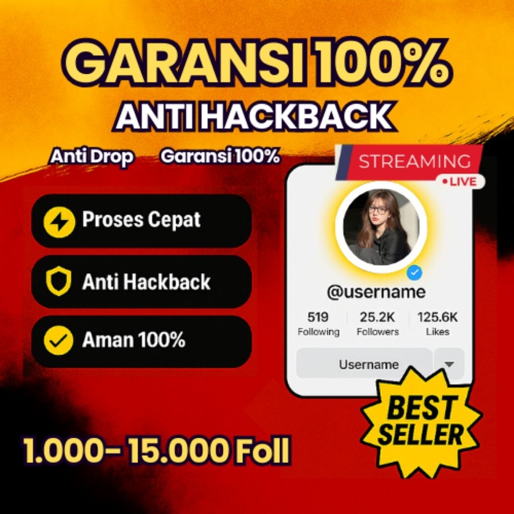Akun Tok Tik Real Indo 1.000–15.000 Followers bisa live