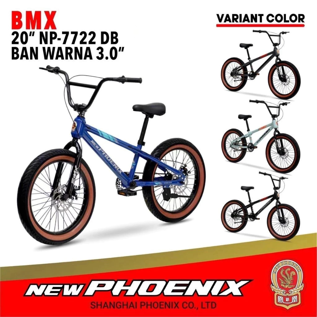 Sepeda BMX New Phoenix NP-7722 DB 20 inch Ban Warna 3.0