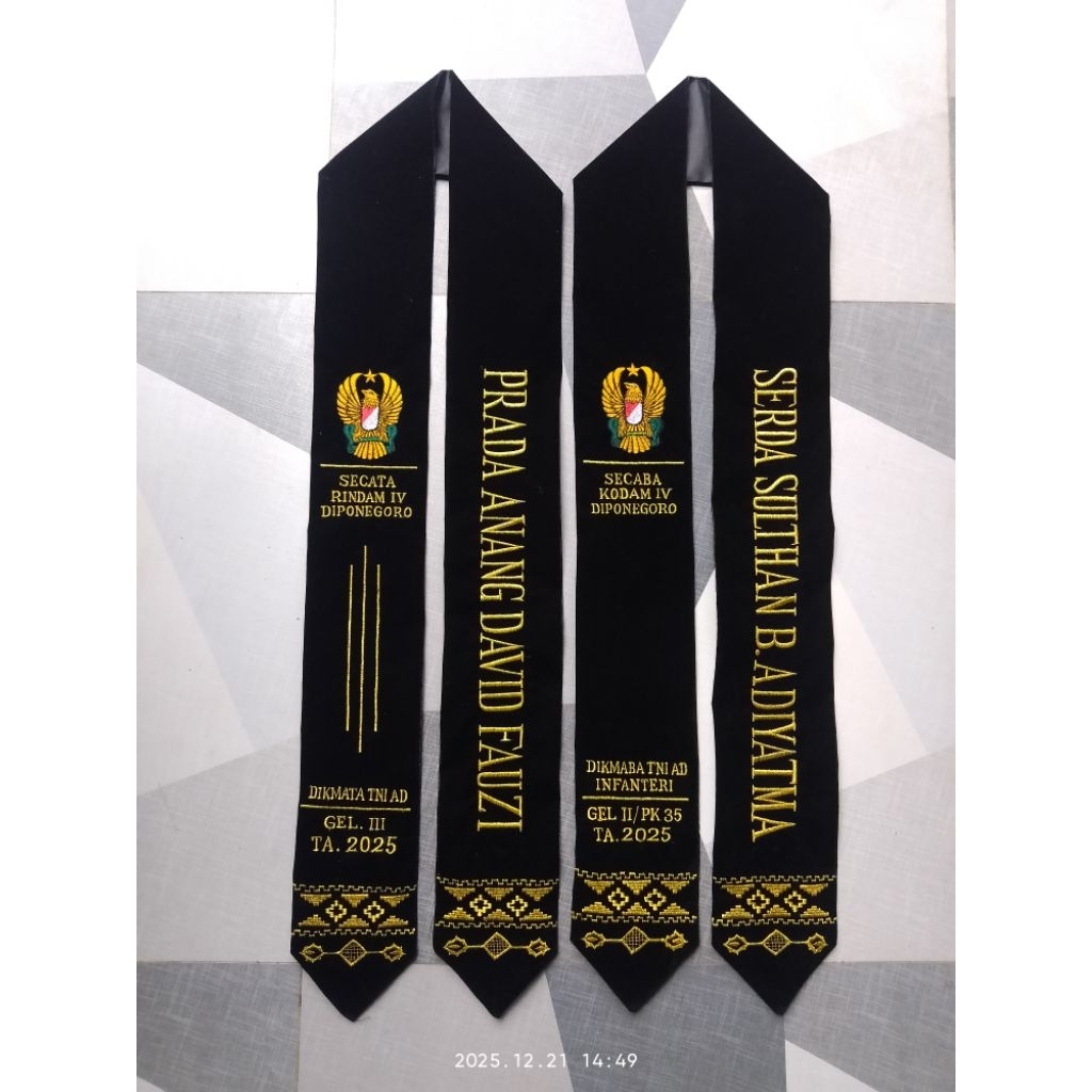 Selempang pelantikan TNI custom Bordir bludru premium