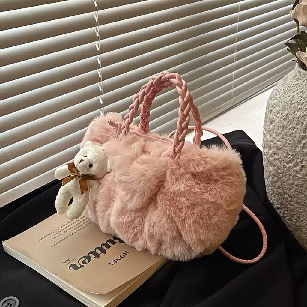 BB 8603 Tas Jinjing Wanita Tas Hp Cewek Bulu Imitasi