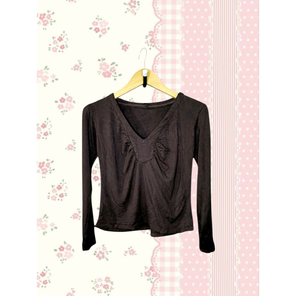 y2k Longsleeve Dark Brown Crop Top 2000's