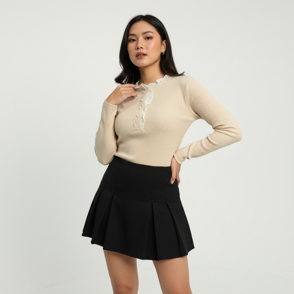 AJW Atasan Cewe Kancing Renda Knit Import Premium RAE | Atasan Wanita Kancing Renda Knitwer Casual P
