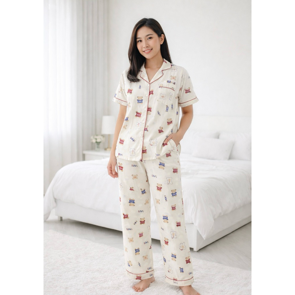COTTON CLOUD SHORTSLEEVES LONGPANTS COLLECTION PIYAMA PAJAMAS BAJU TIDUR