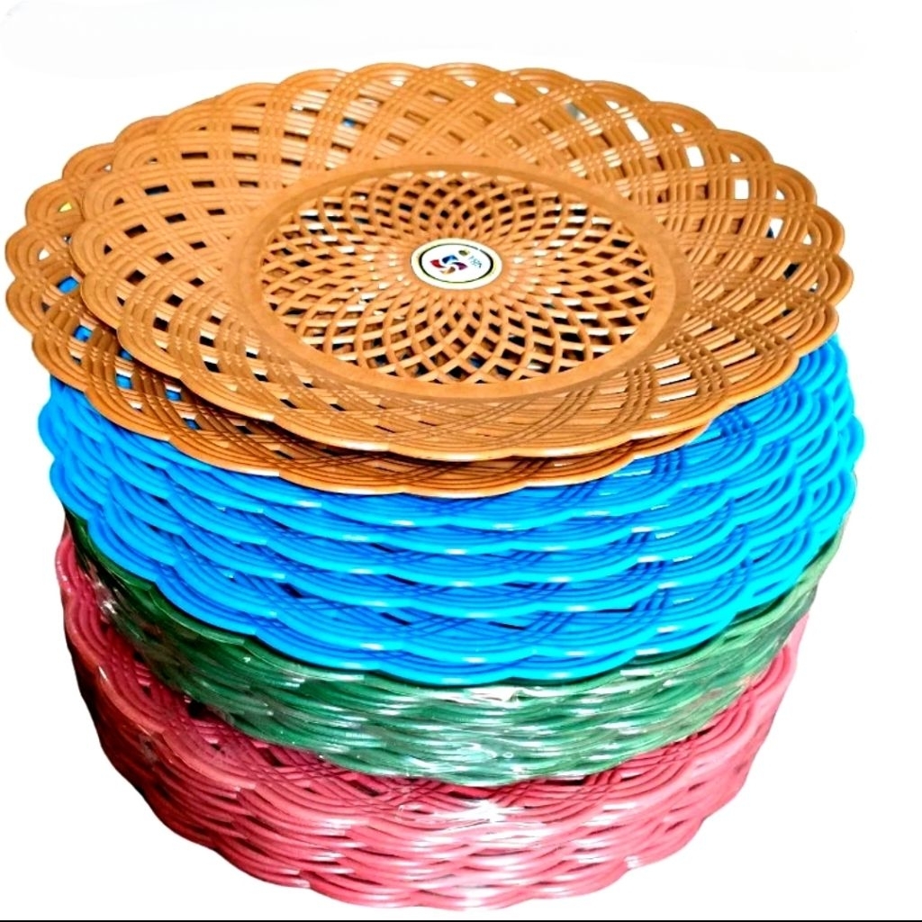 Piring Rotan plastik 24 Pcs/2 Lusin kualitas bagus warna warni