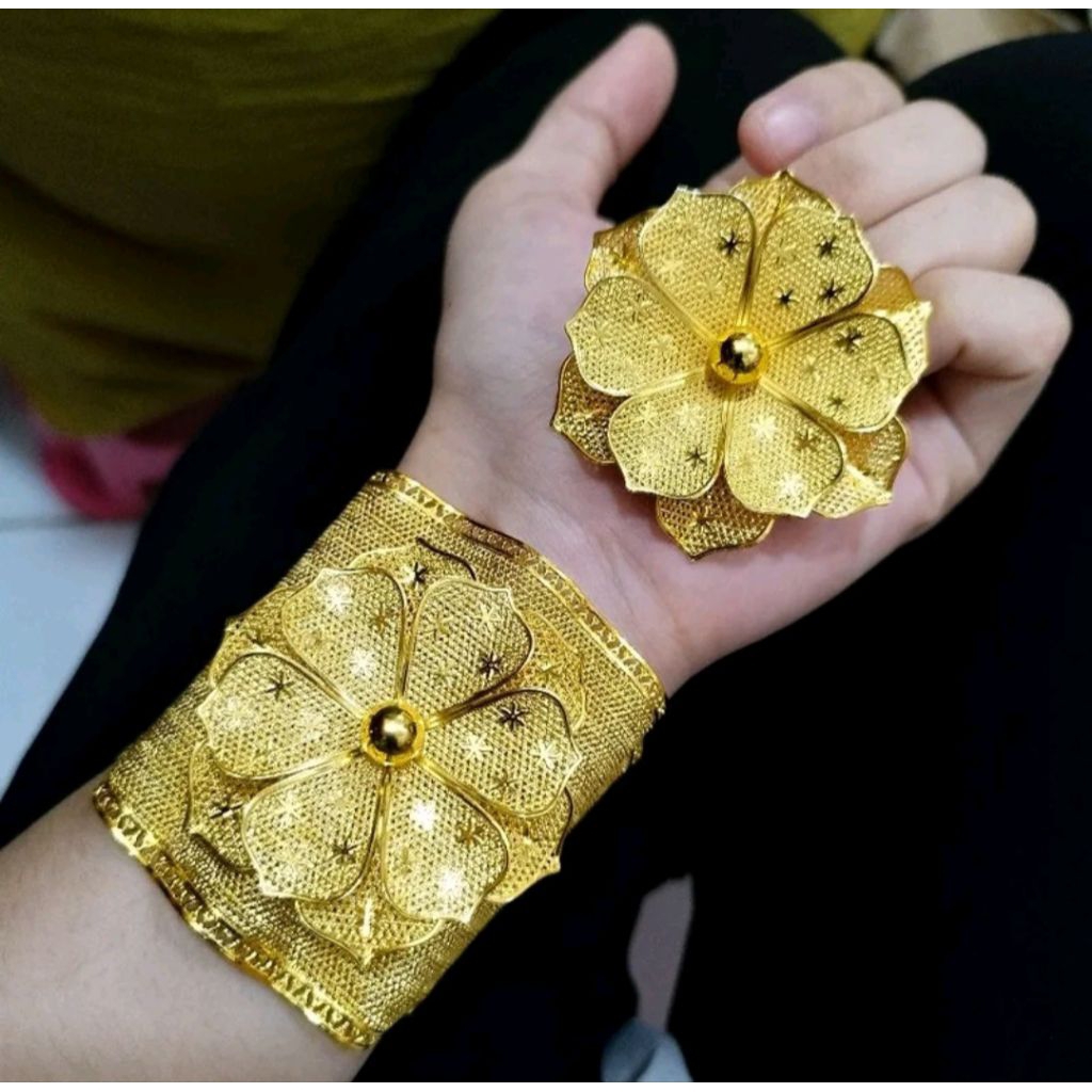 GELANG BANGLE FREE CINCIN BUNGA KENDARI PERHIASAN LAPIS EMAS HONGKONG 24K