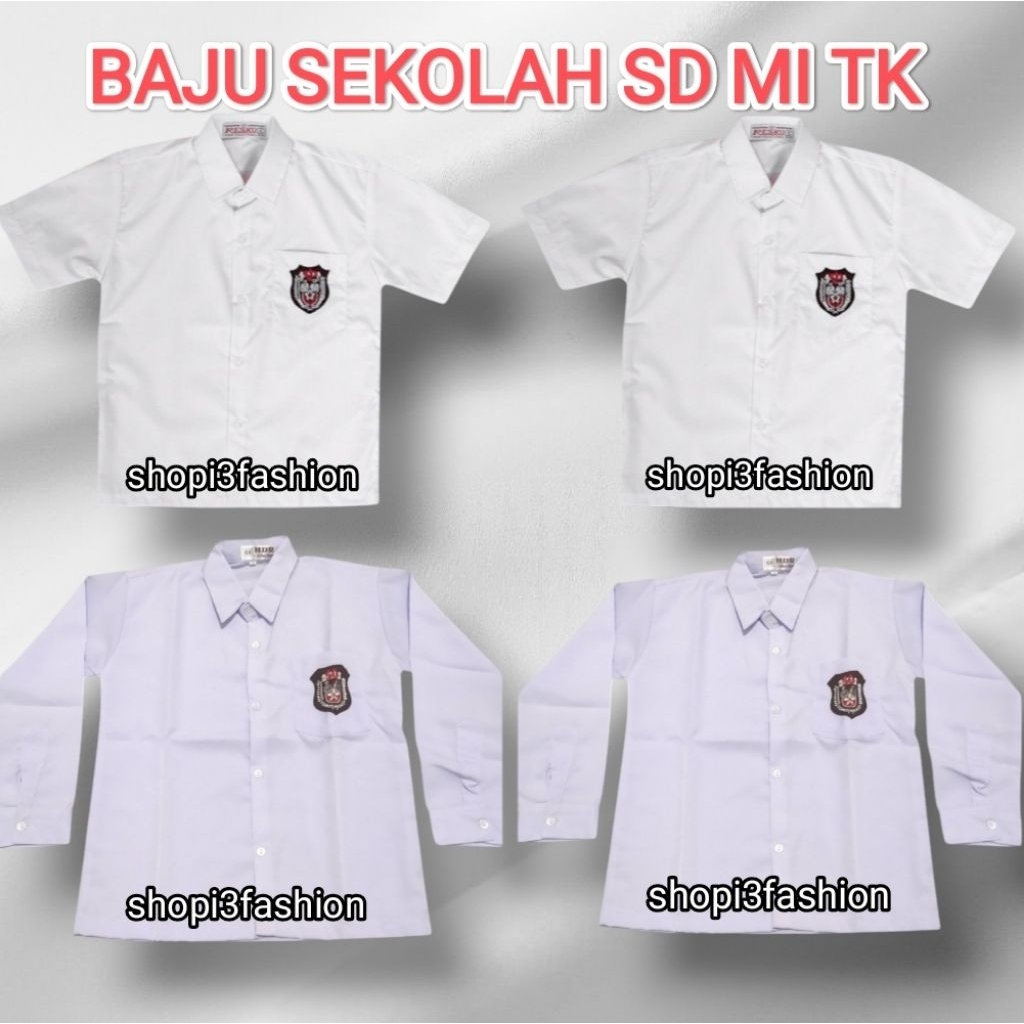 baju putih seragam sekolah SD/MI lengan pendek/panjang laki-laki/perempuan
