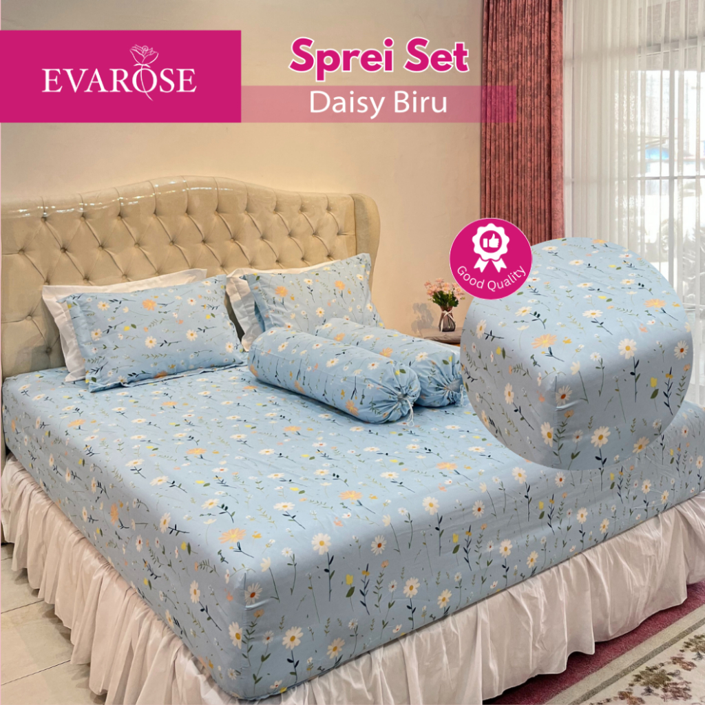 EVAROSE - T20 180 X 200 SPREI POLOS DAN MOTIF CANTIK SARUNG BANTAL DAN SARUNG GULING