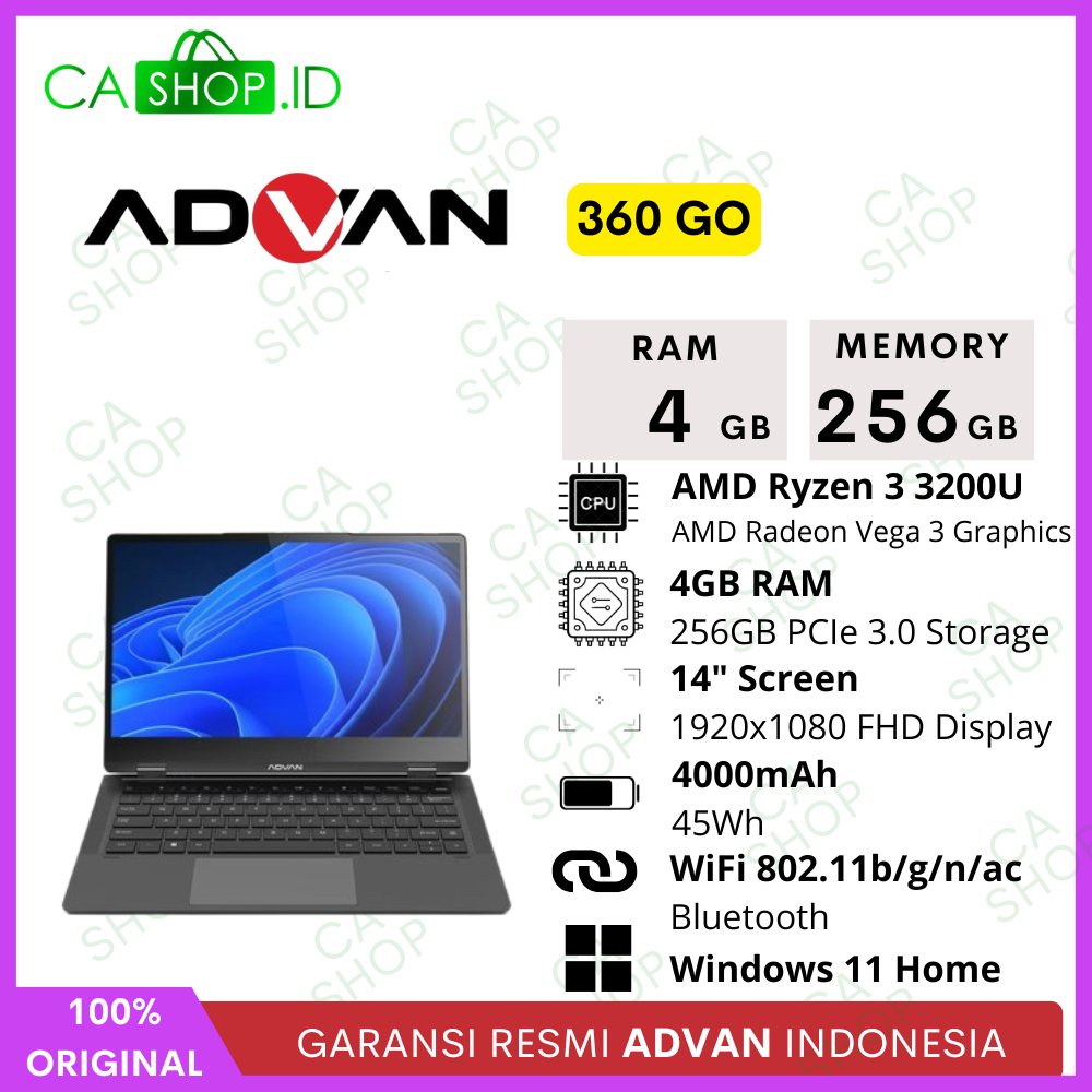 Laptop Advan 360 Go Ryzen Notebook Touchscreen New Original Garansi Resmi