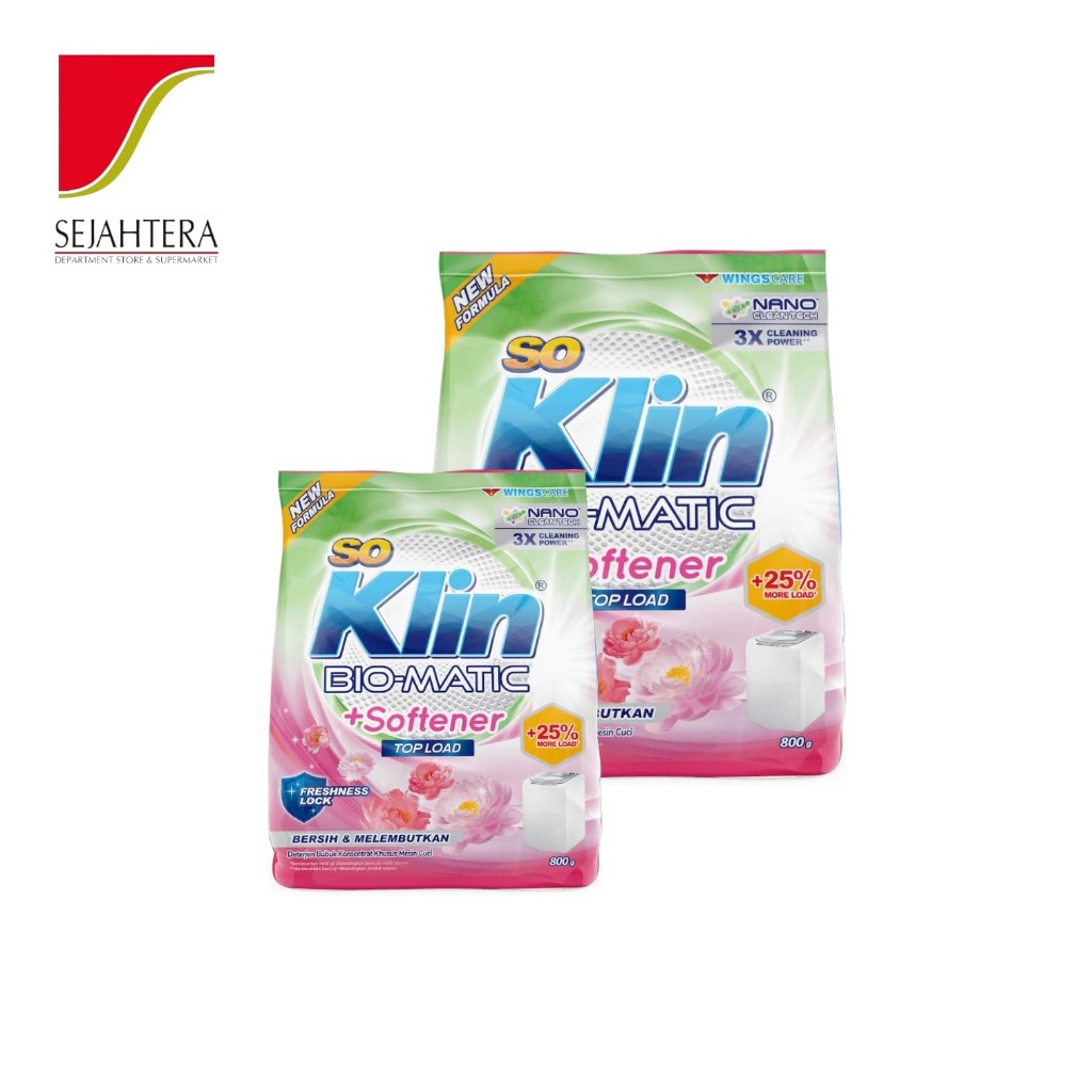 Soklin Bio Matic Deterjen Bubuk 1,8kg,  800g - Perlindungan 8-in-1, Lembut, Anti Bau Apek