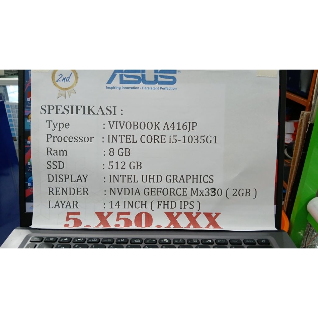 [PROMO RAMADHAN] ASUS VIVOBOOK A416JP INTEL CORE i5-1035G1 NVDIA MX330 RAM 8GB SSD 512GB