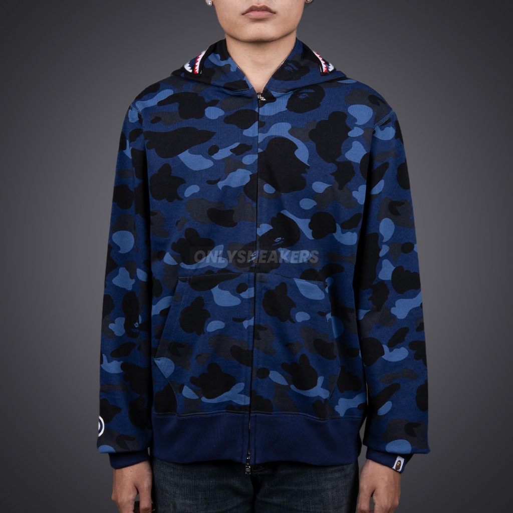 BAPE BUSY SHARK COLOR CAMO SHARK FULL ZIP HOODIE NAVY