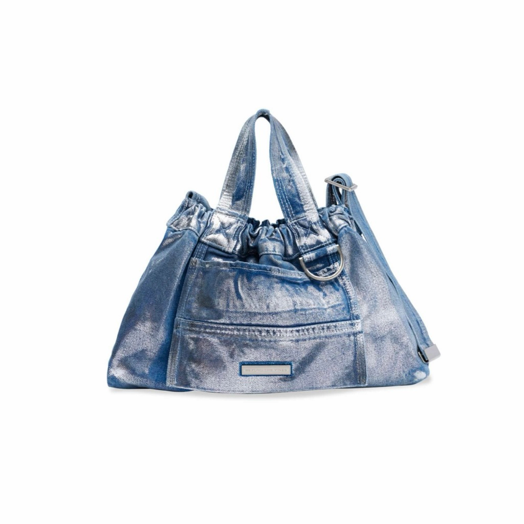 PRELOVED BTV Beyond The Vines Denim XS Dumpling Bag Special Edition Silver Foil
