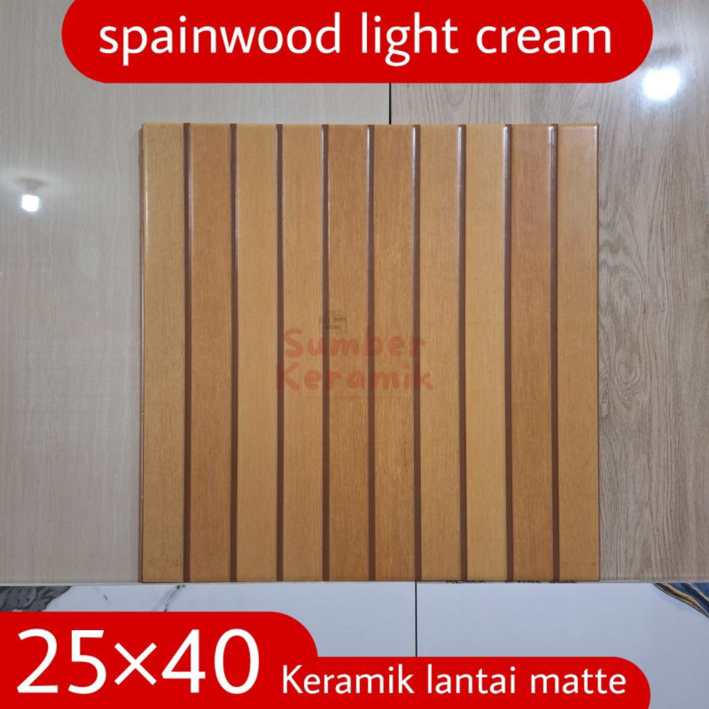Keramik 40x40 Spainwood Light Cream matte motif kayu