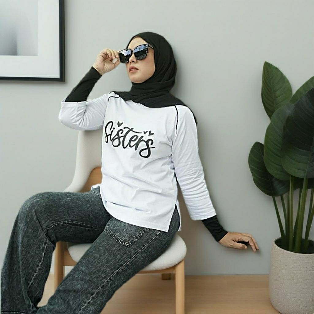 kaos lengan 7/8  xhafana sisters bahan katun