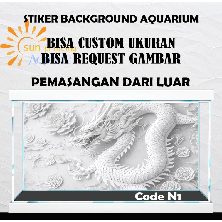 Stiker Background Akuarium Naga putih white Dragon