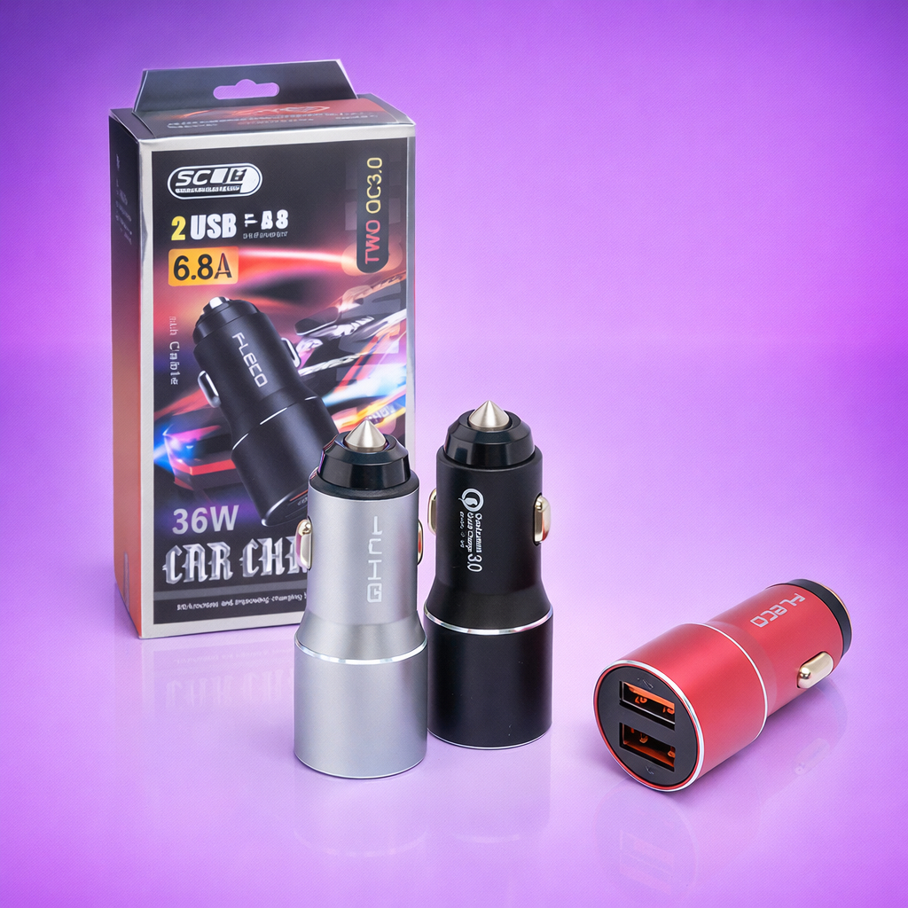 CAR CHARGER FLECO F-88 6.0A CHARGER MOBIL FLECO F-88 CASAN MOBIL FLECO F-88 6.08A 2USB