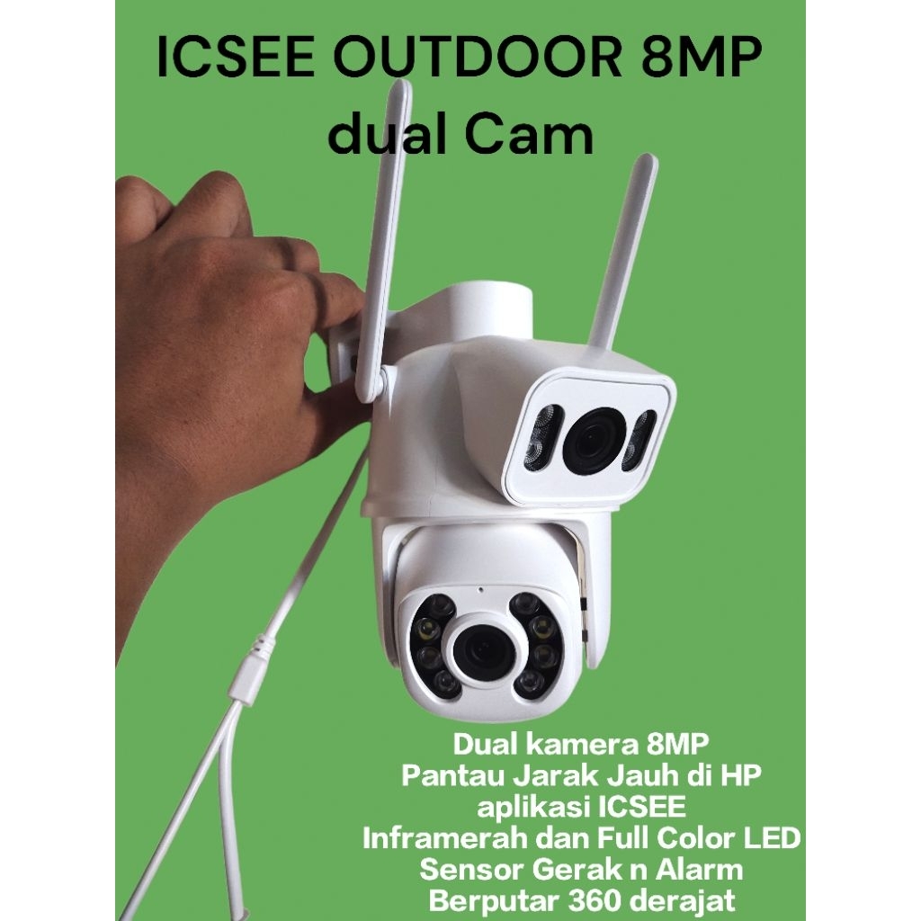 Kamera CCTV OUTDOOR 8MP Dua Lensa Konek HP ICSEE Pro