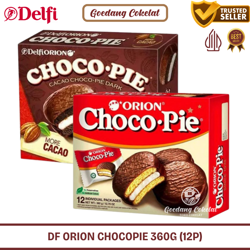 Delfi Orion Choco Pie 360 gr - Dark More Cocoa - Biskuit Lembut Dengan Marshmallow