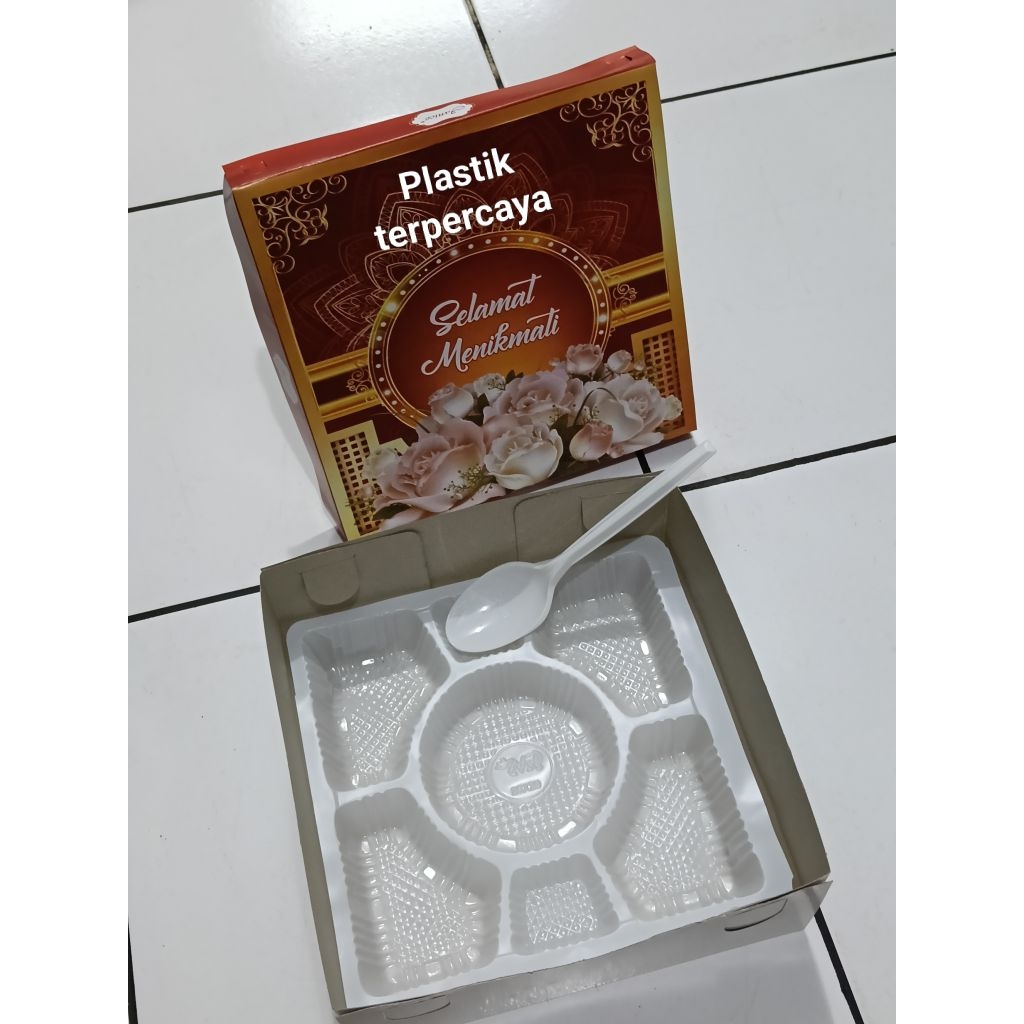 Isi 50set Dus motif + mika Sekat 7+sdk box kardus kotak kertas tempat bekal makan nasi