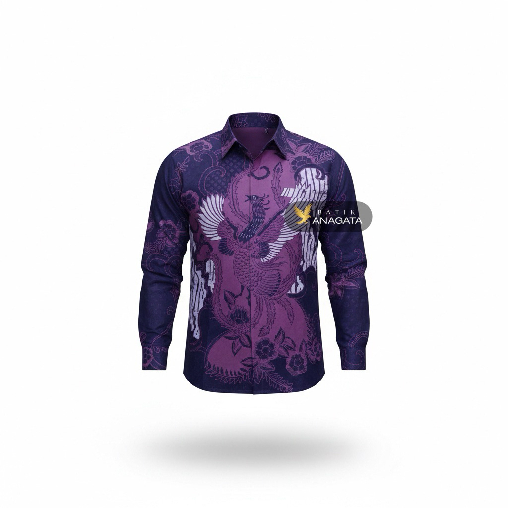 Batik Anagata | Motif Phonix Ungu Kemeja Batik Pria Slimfit Lapis furing Baju Batik Pria Slimfit Jum