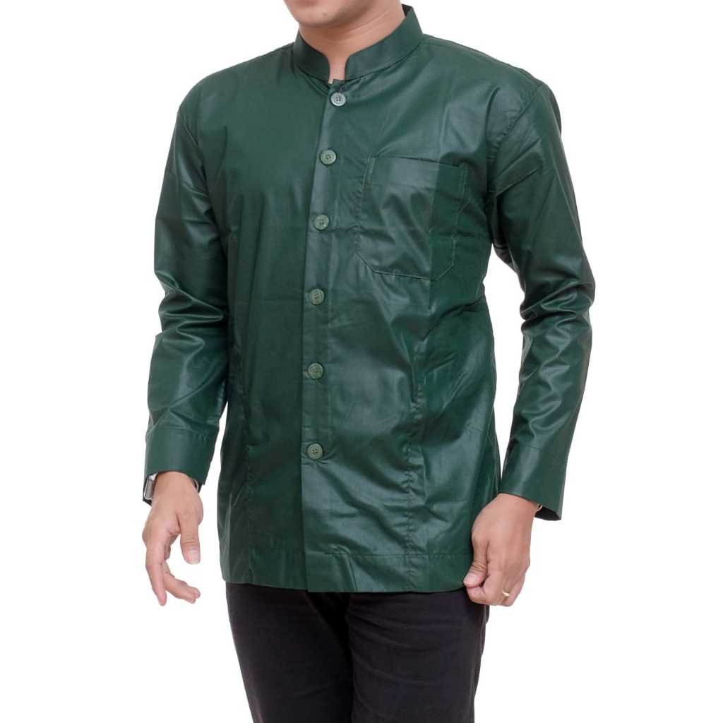 Baju Koko Haibah Lengan Panjang | Kain Katun Polymicro Signature | Hijau Botol