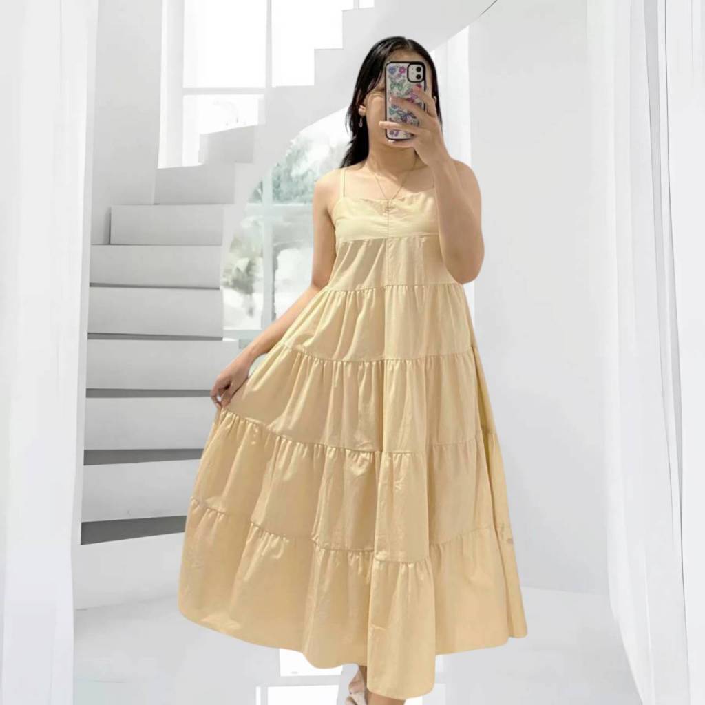 Katun PREMIUM Beatrice Maxi Long Dress Pesta Sleeveless Baju Gamis Wanita Polos Tanpa Lengan Kekinia