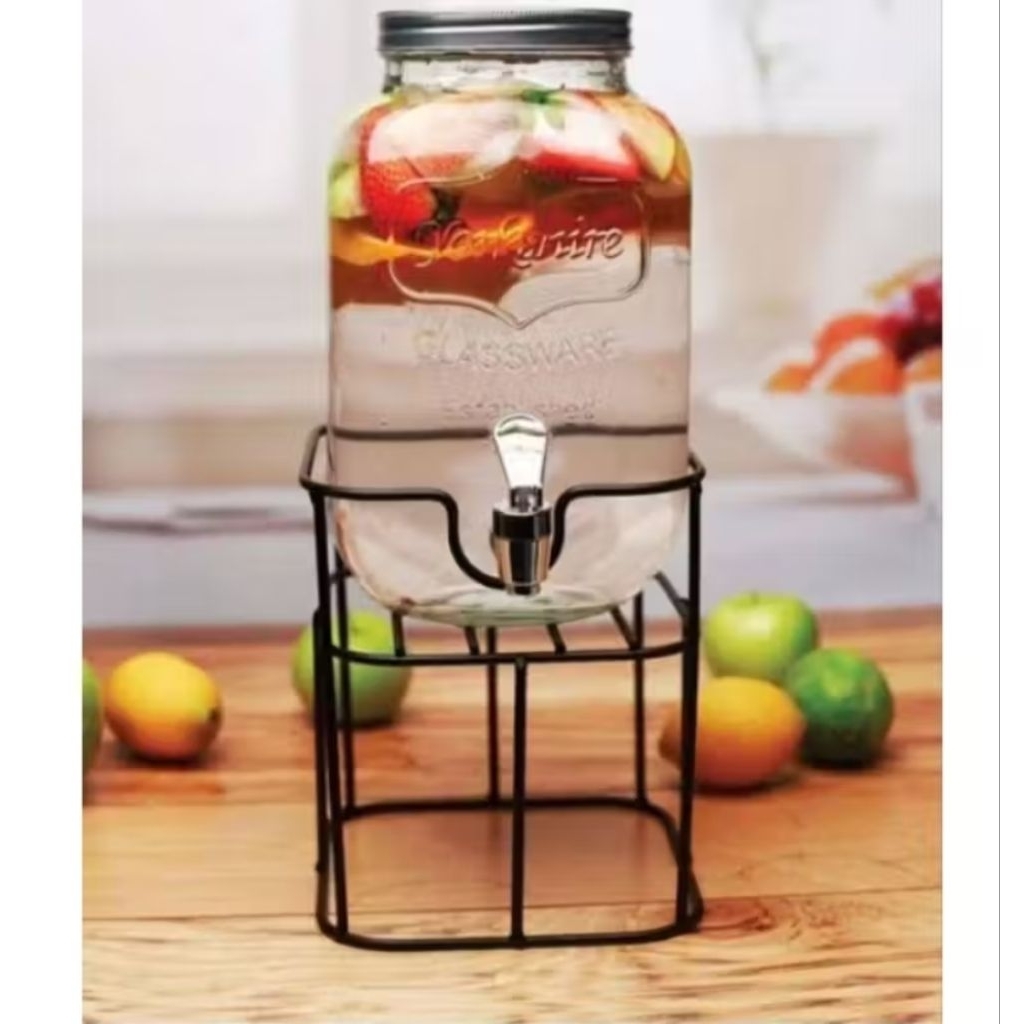 DISPENSER AIR MINUM KACA + DUDUKAN BESI 5L / DISPENSER KACA / MINUMAN / GLASS / TEH / KOPI / KITCHEN