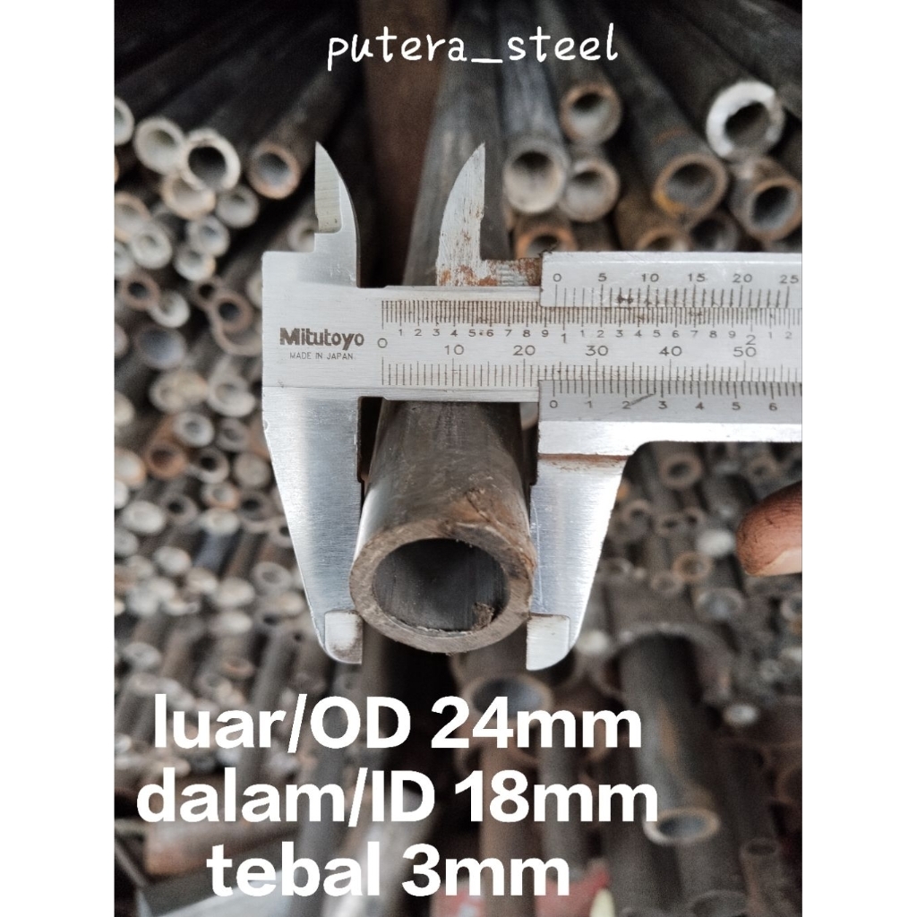 pipa besi luar/OD 24mm dalam/ID 18mm tebal 3mm ukuran 10-100cm