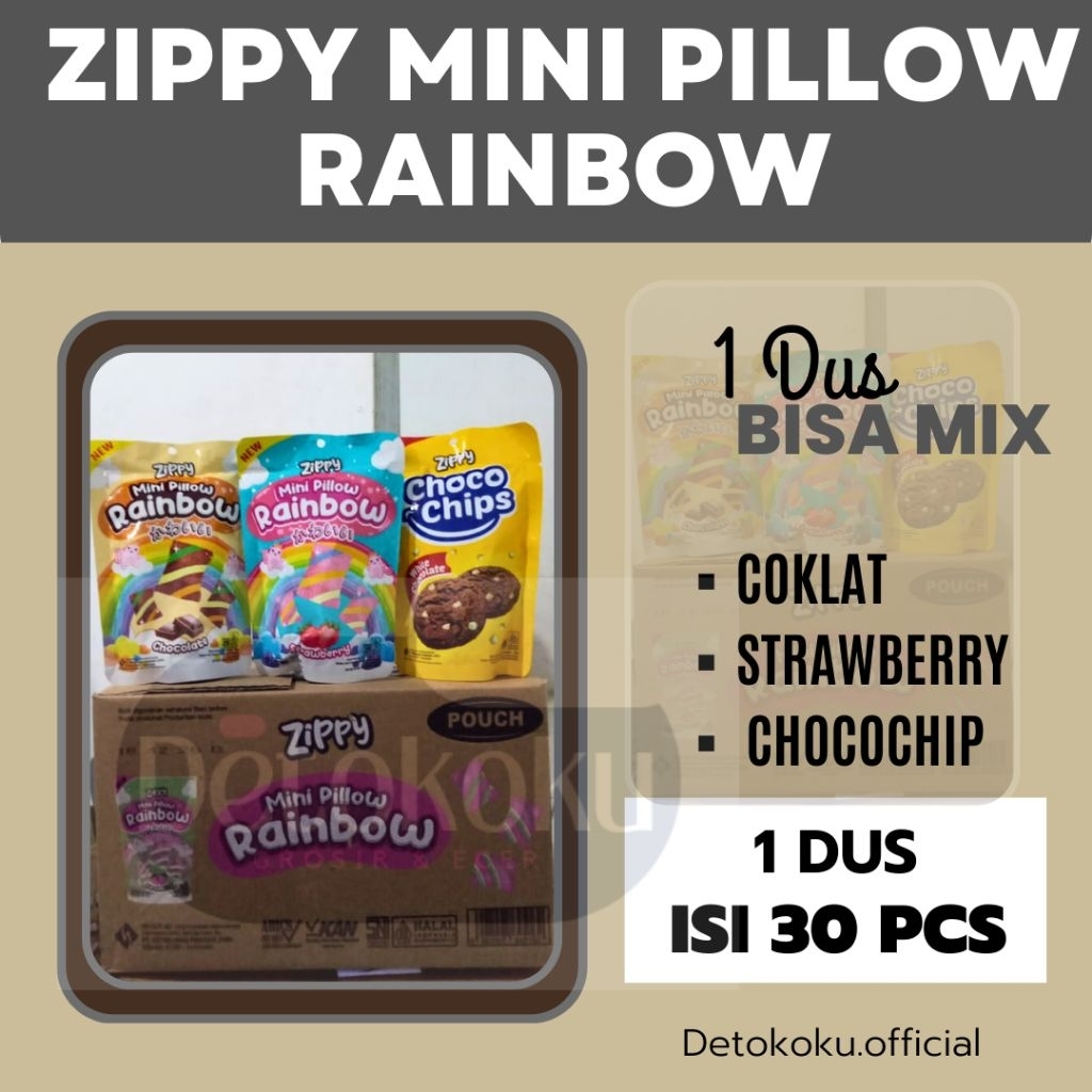 [PER DUS] ZIPPY MINI PILLOW RAINBOW CHOCOCHIP/SNACK COKLAT STRAWBERRY