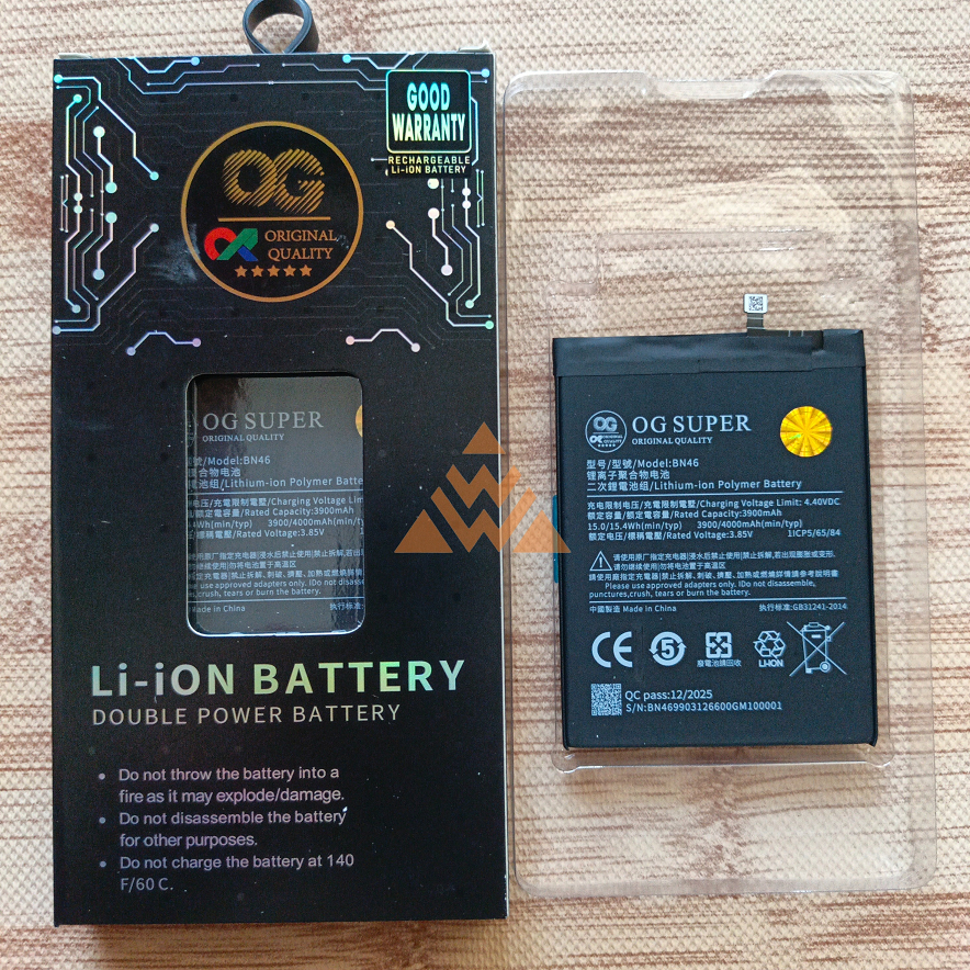 Baterai OG Super ~ BN46/BN 46/Redmi 7/Redmi Note 8 Batre batrai Double Power, Double IC