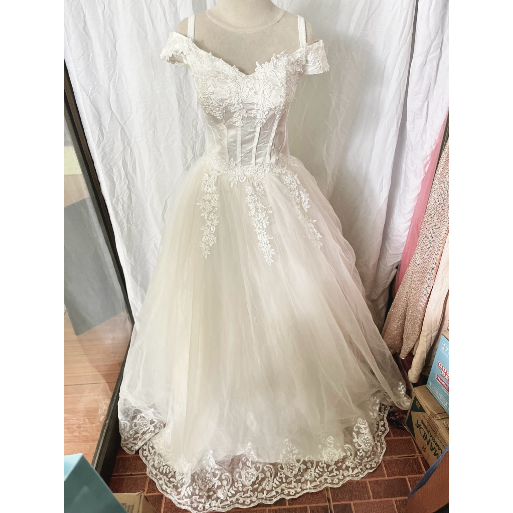 Wedding Dress | Gaun Pengantin Putih Tali Sabrina