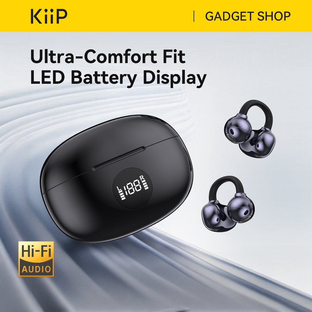 KiiP DTH19 OWS Ear Clip Earphone Display Open Ear Bluetooth TWS Smart LED Hi-Fi Stereo