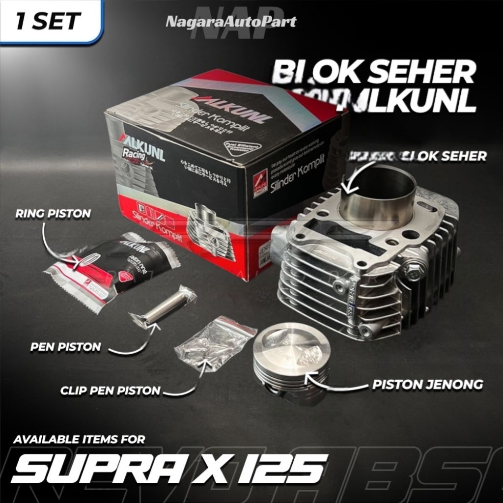 BLOK SEHER/BORING BORE UP SUPRA X 125 KARBU BORE UP 54MM/55MM/56MM BLOK CYLINDER KIT MLKUNI